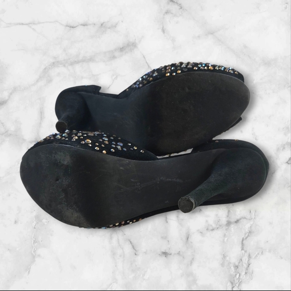 Steve Madden Lannaa Suede Heels With Rhinestones And Peek A Boo Toe Size 6 5 - Picture 6 of 7
